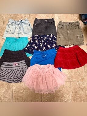 Girls size 6 huge skirt lot -10 total - Jean, tutu, w/built in shorts